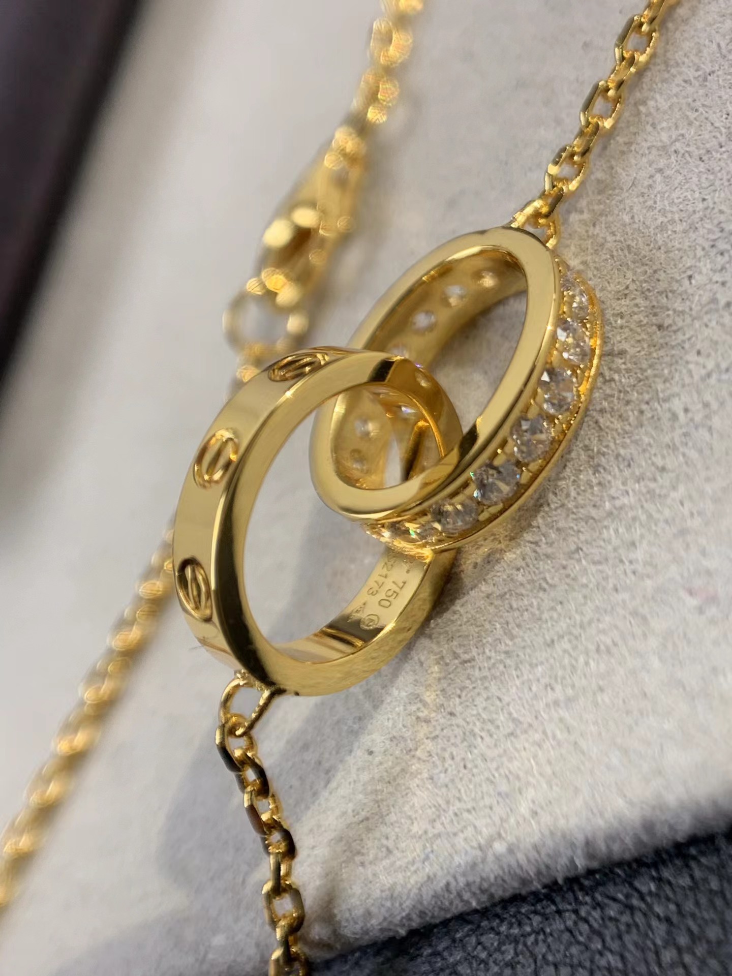 Love Double Ring Necklace with diamonds