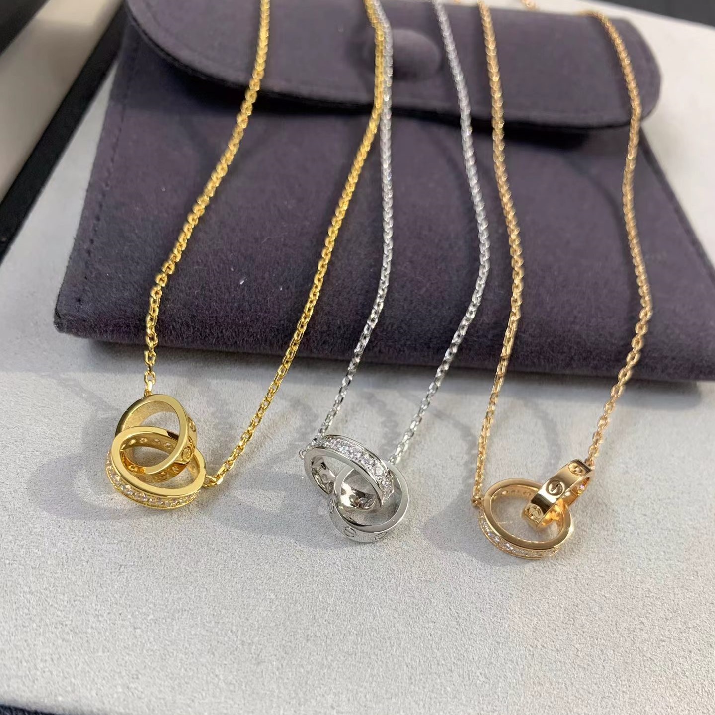 Love Double Ring Necklace with diamonds