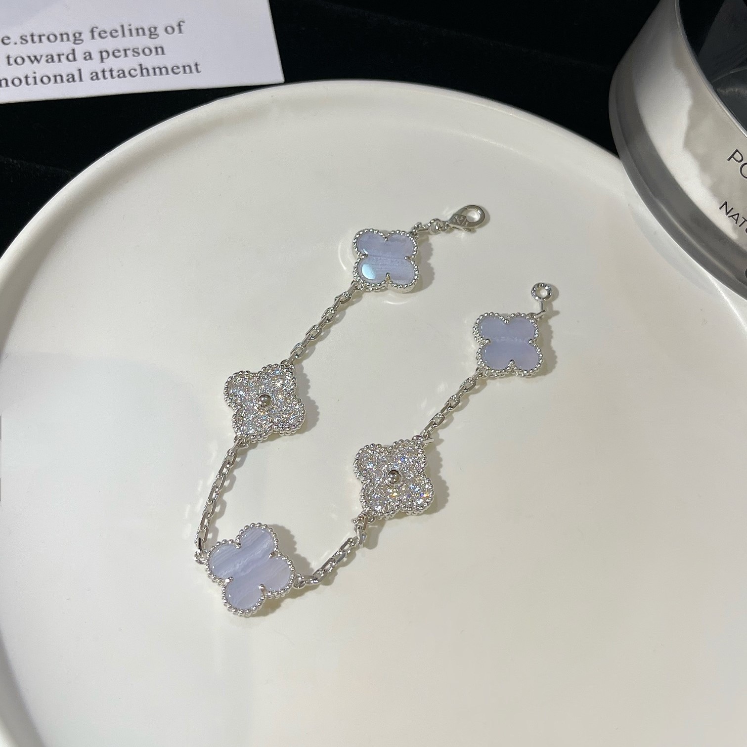 1.Alhambra Chalcedony 5 motifs Bracelet with Diamonds