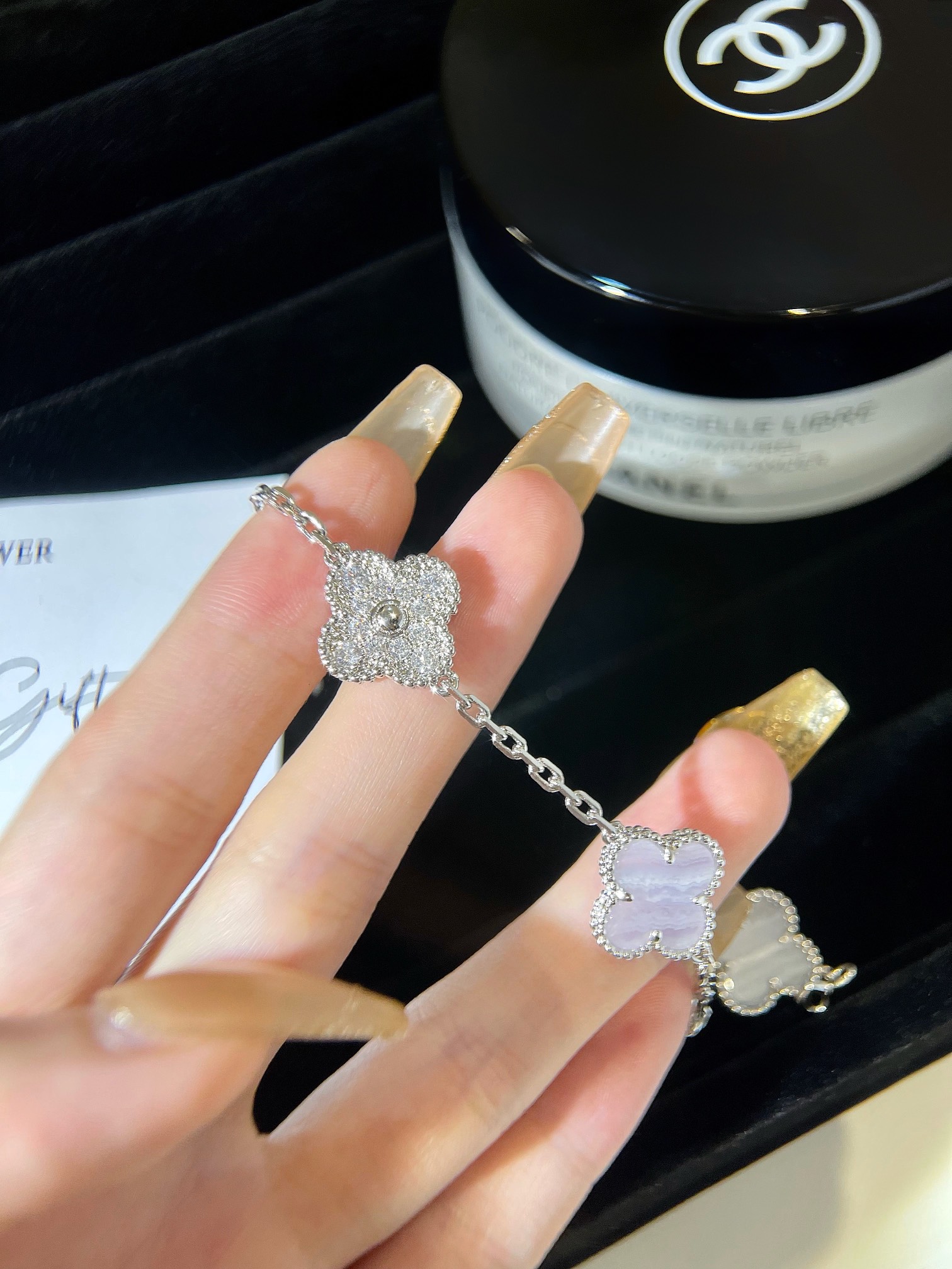 1.Alhambra Chalcedony 5 motifs Bracelet with Diamonds