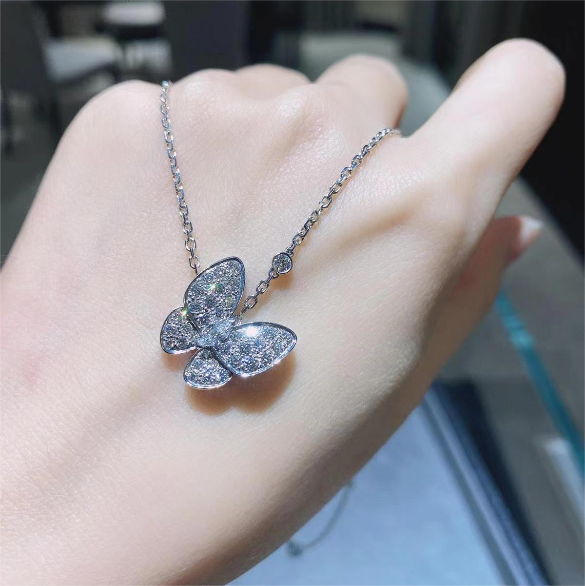 Two Butterfly pendant Necklace with Full Diamonds