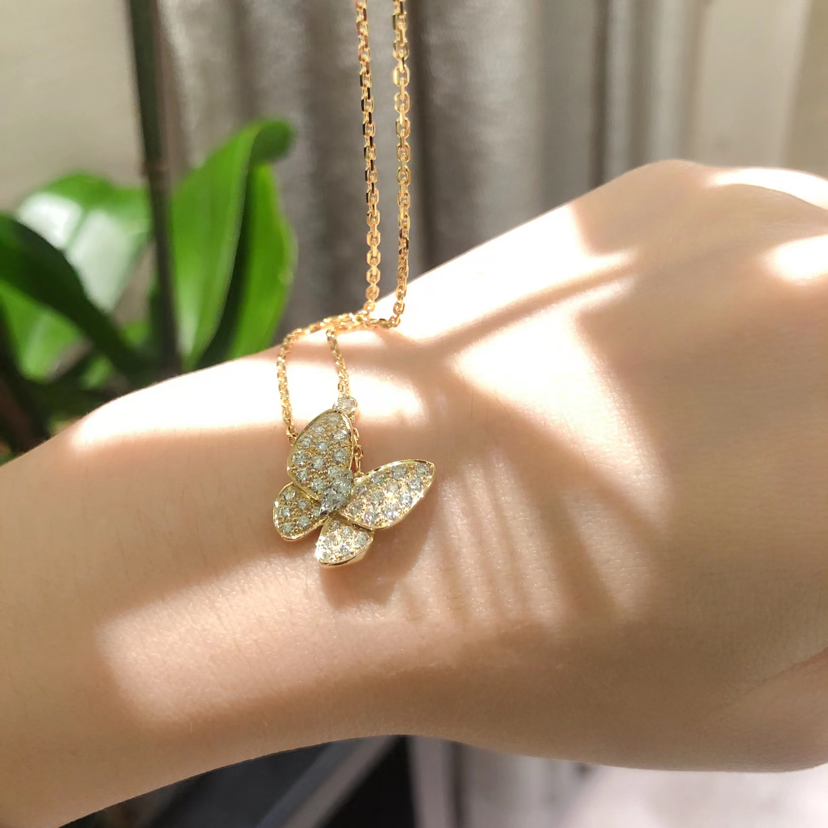 Two Butterfly pendant Necklace with Full Diamonds