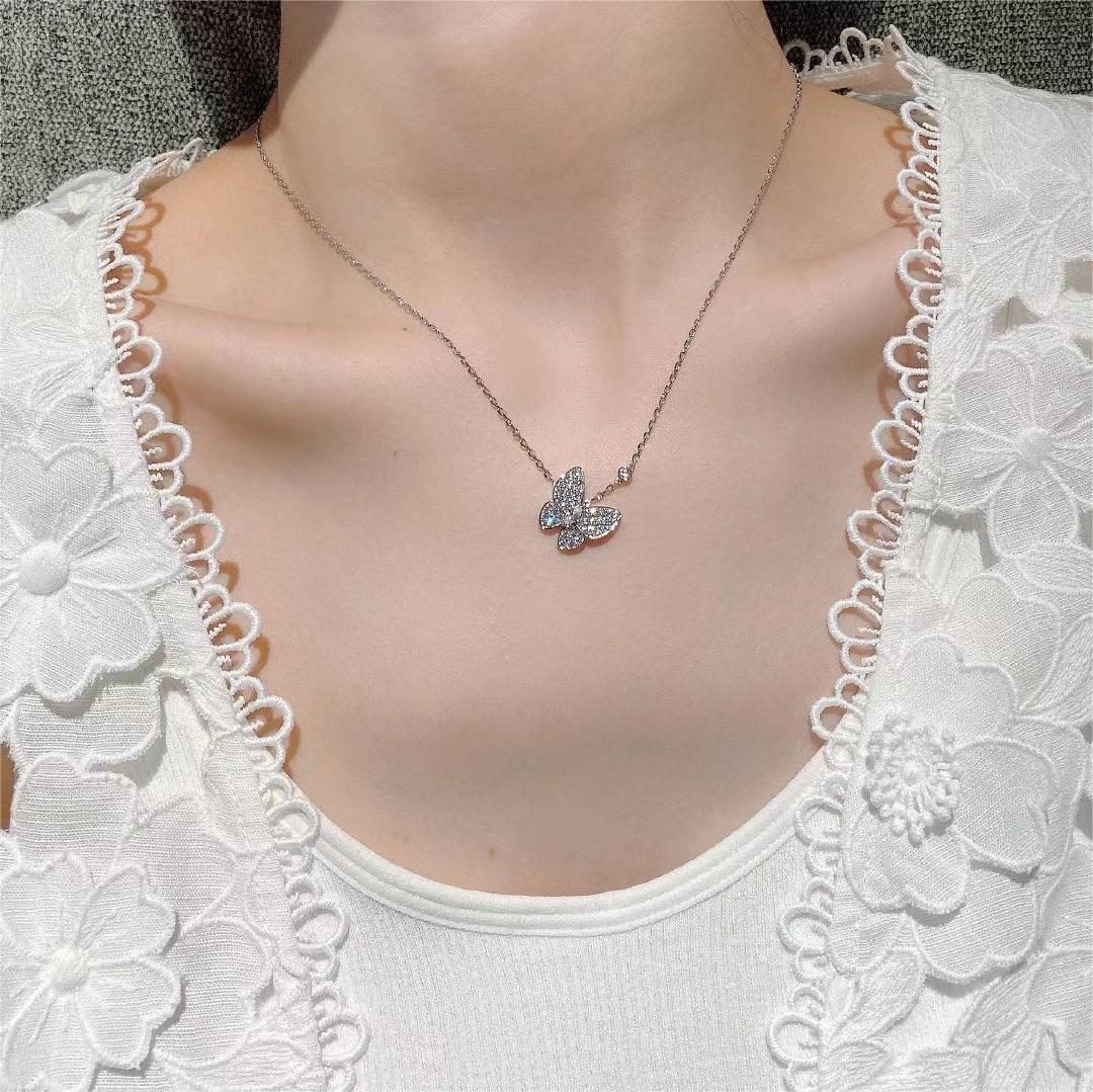 Two Butterfly pendant Necklace with Full Diamonds