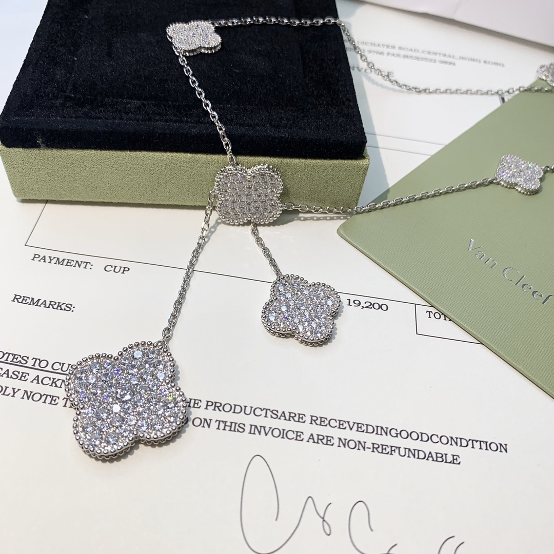 Alhambra 6 Motifs Pendant Necklace with Full Diamonds