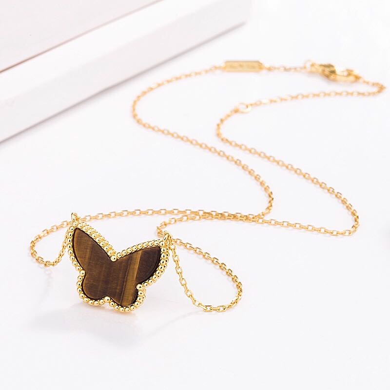 Sweet Butterflies Tiger Eye Pendant Necklace