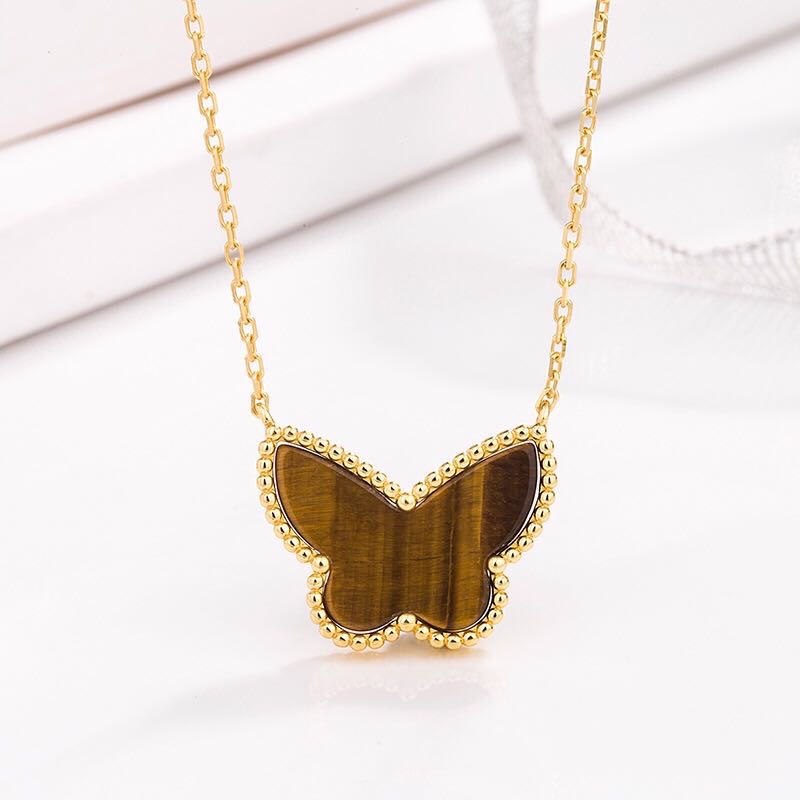 Sweet Butterflies Tiger Eye Pendant Necklace