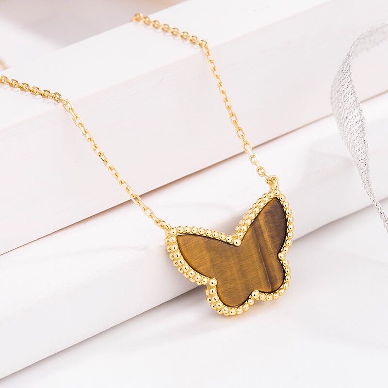 Sweet Butterflies Tiger Eye Pendant Necklace
