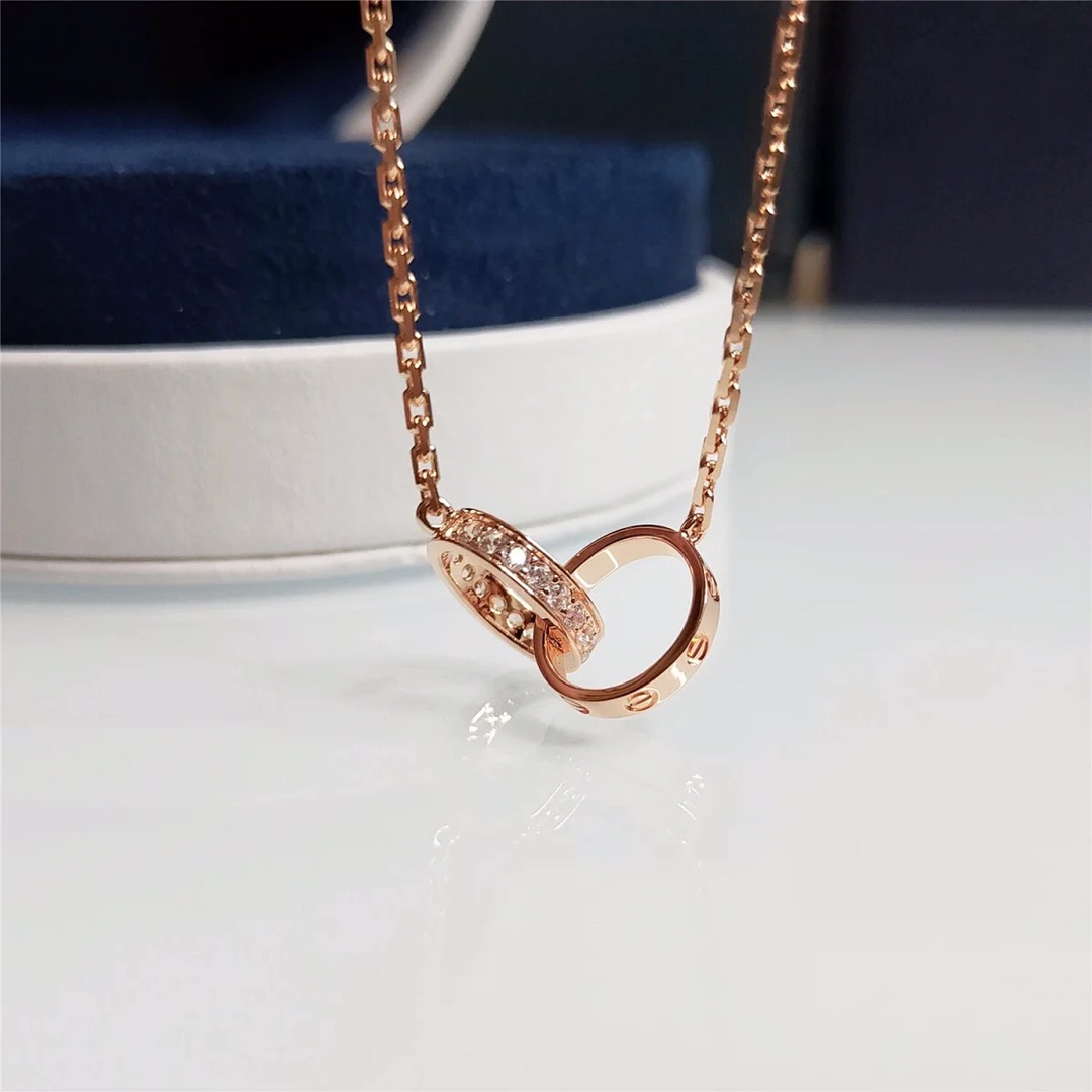 Love Double Ring Necklace with diamonds