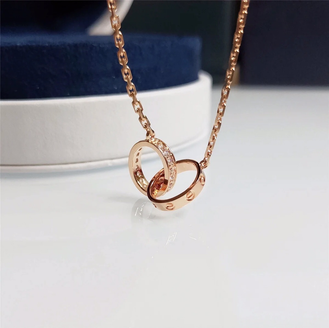 Love Double Ring Necklace with diamonds