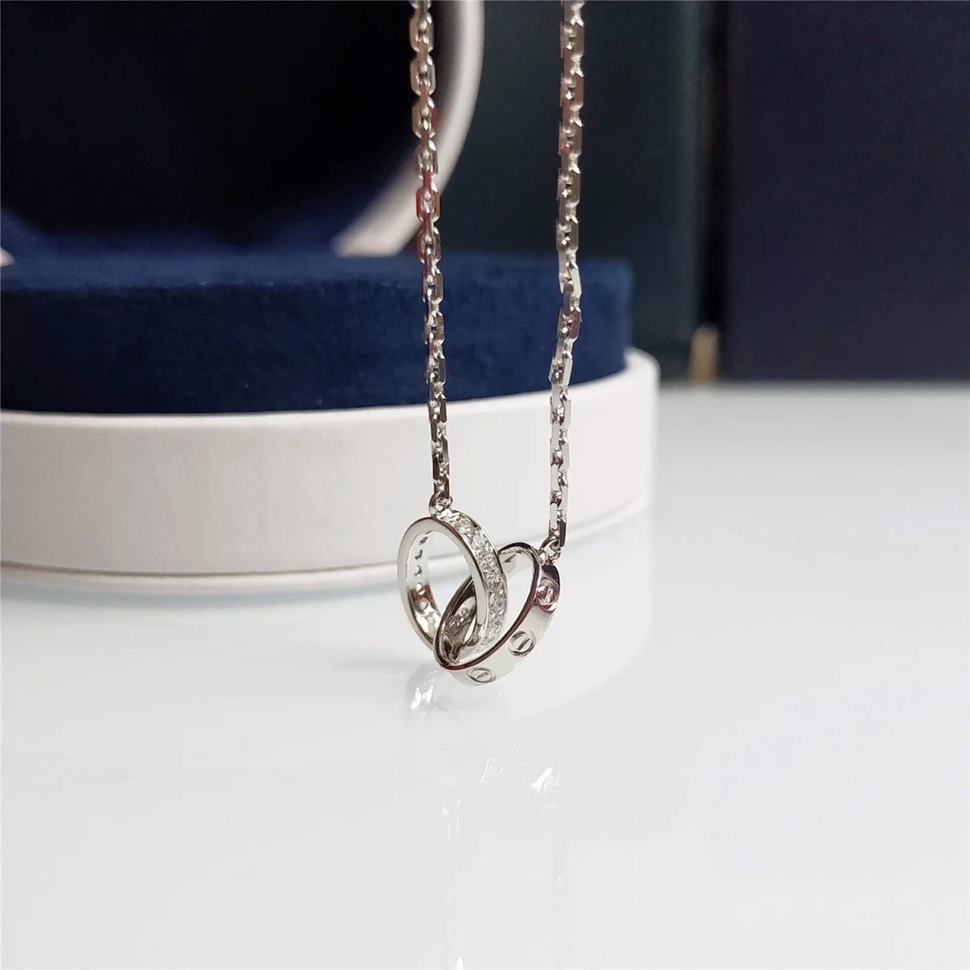Love Double Ring Necklace with diamonds