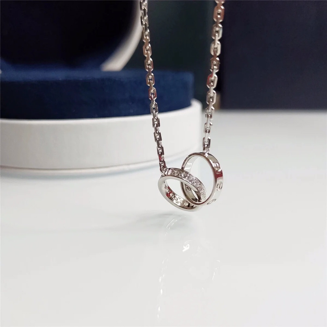 Love Double Ring Necklace with diamonds