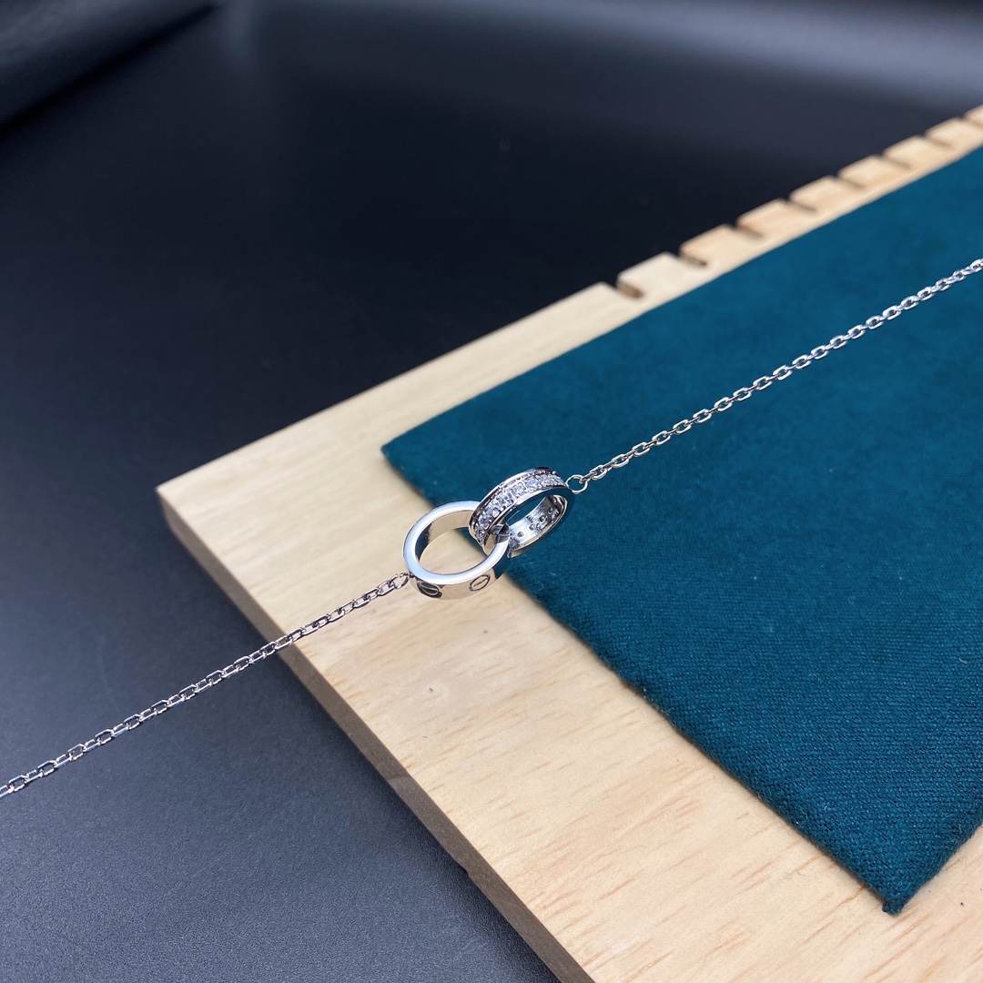 Love Double Ring Necklace with diamonds