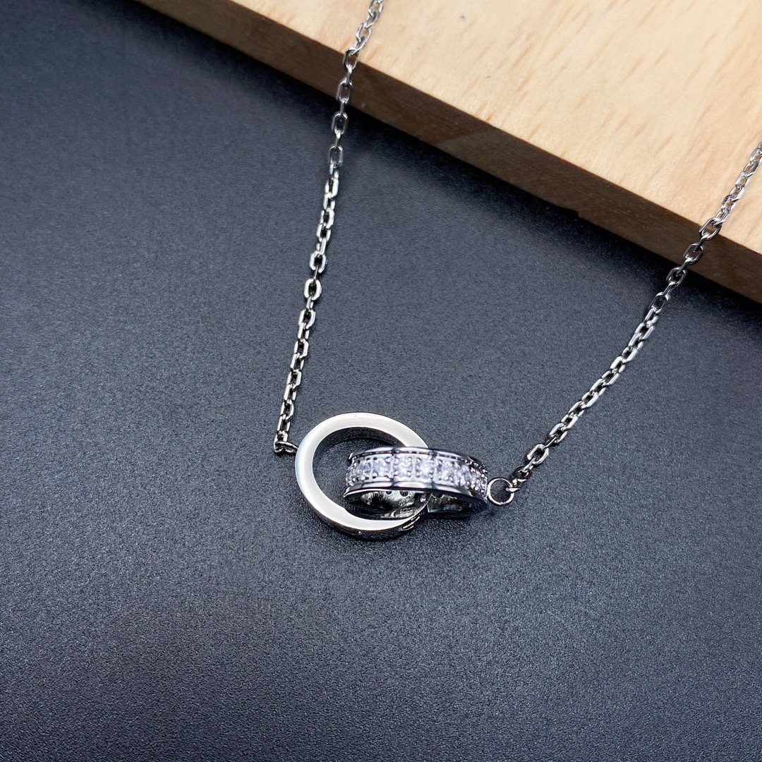 Love Double Ring Necklace with diamonds
