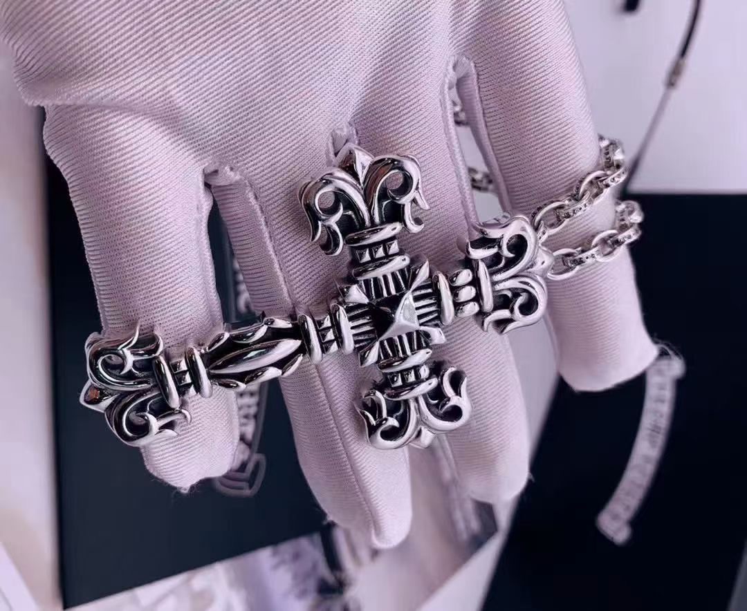 Large Flame Cross Pendant Necklace