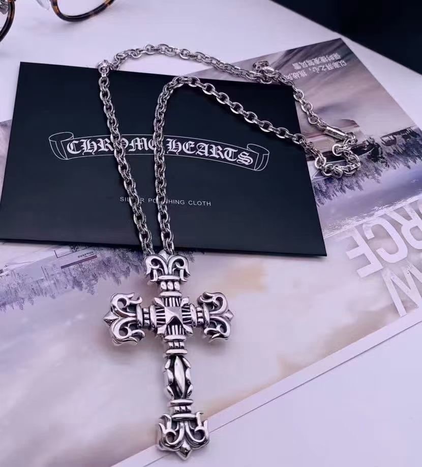 Large Flame Cross Pendant Necklace
