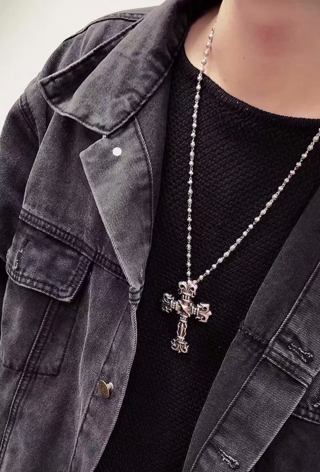Large Flame Cross Pendant Necklace