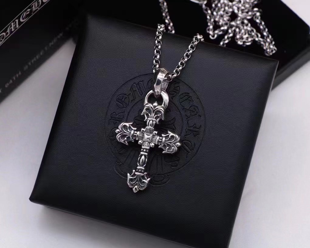 Large Flame Cross Pendant Necklace