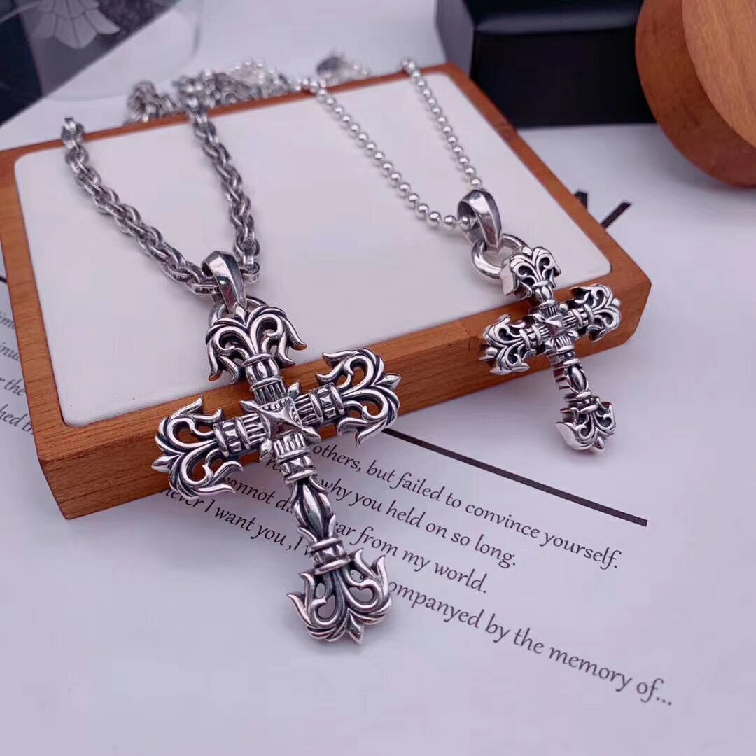 Large Flame Cross Pendant Necklace