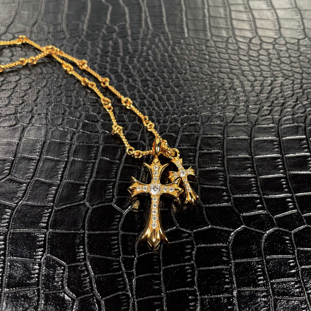 22k Double Cross Pendant Necklace