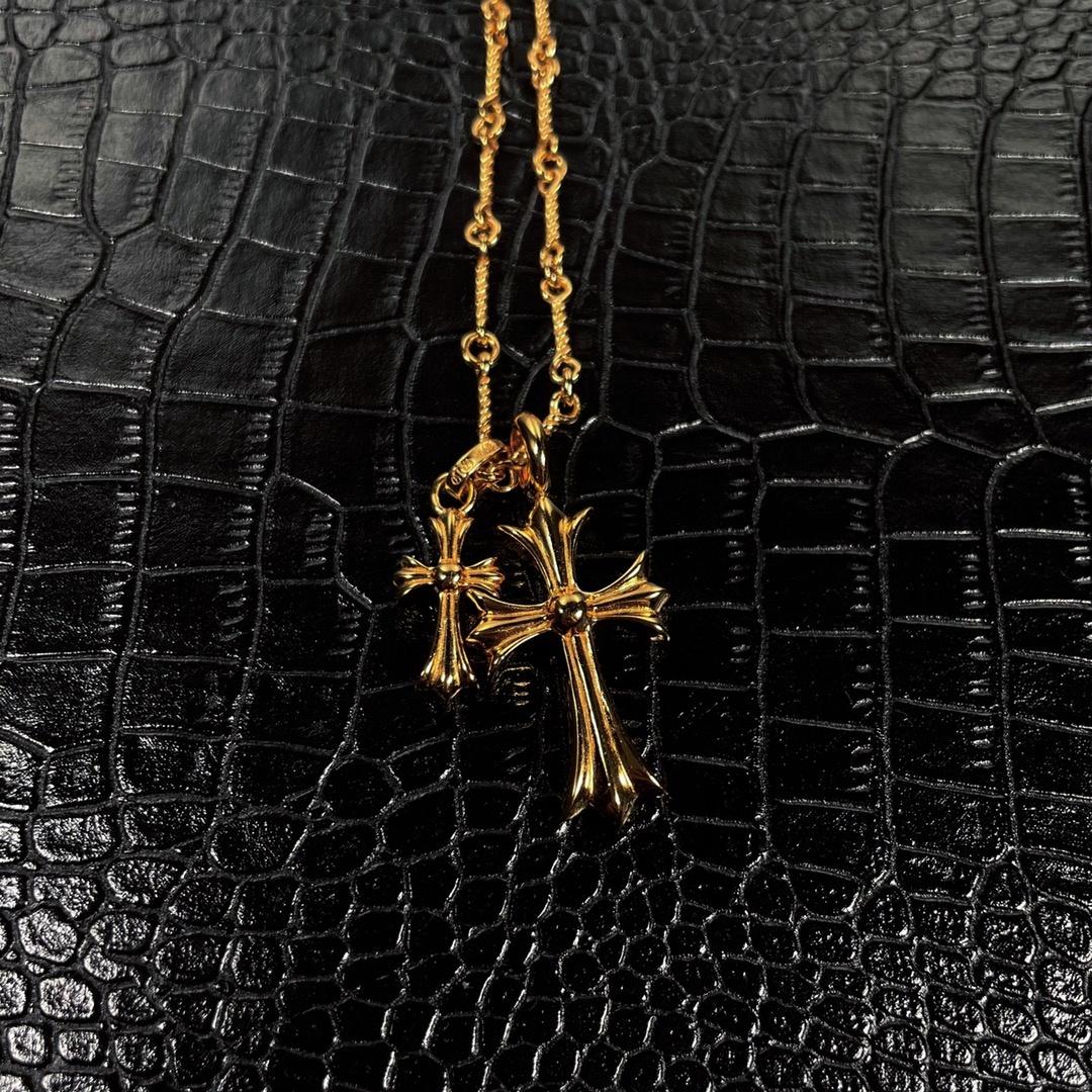 22k Double Cross Pendant Necklace