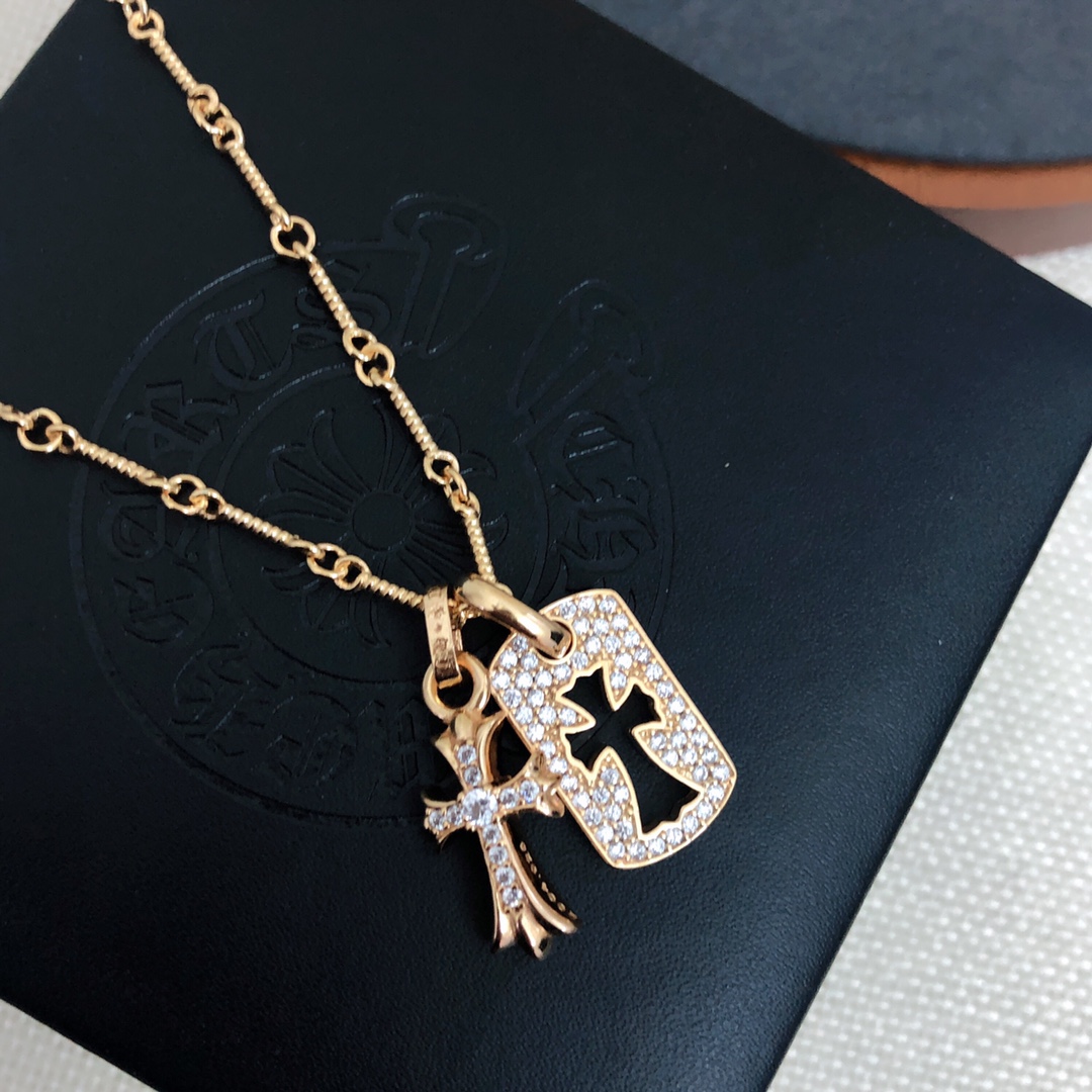 Cross Tag Necklace with diamonds