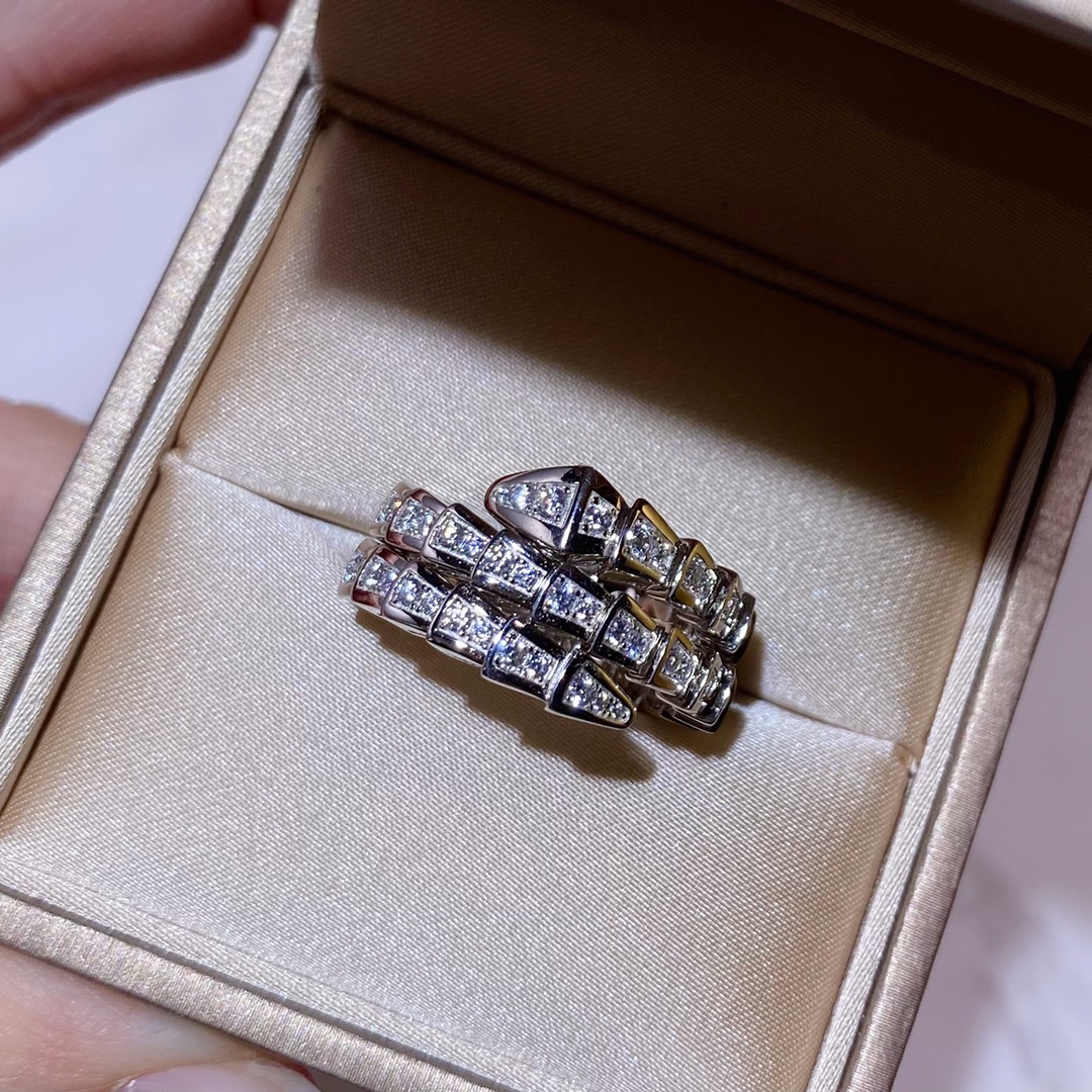 Serpenti Three Rows Snake Shape Ring with Full Diamonds