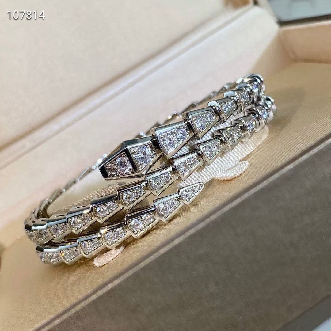 Serpenti Two Rows Snake Shape Bracelet Full Diamonds