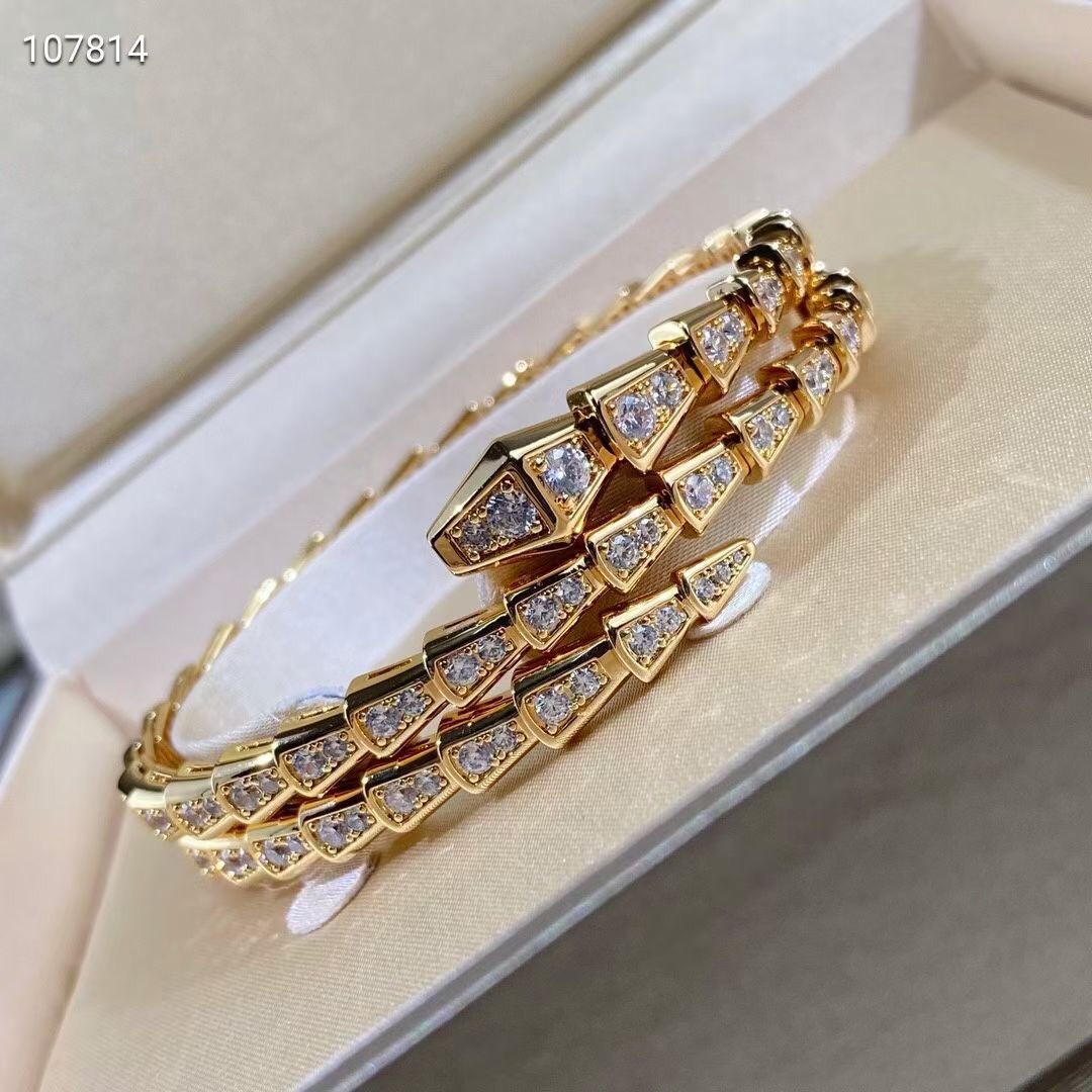 Serpenti Two Rows Snake Shape Bracelet Full Diamonds