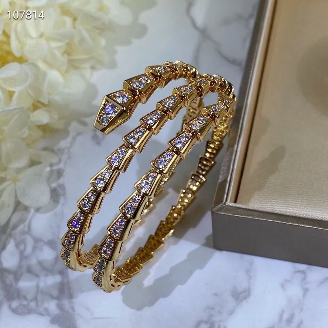 Serpenti Two Rows Snake Shape Bracelet Full Diamonds