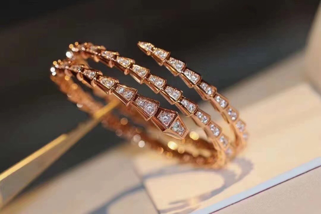 Serpenti Two Rows Snake Shape Bracelet Full Diamonds