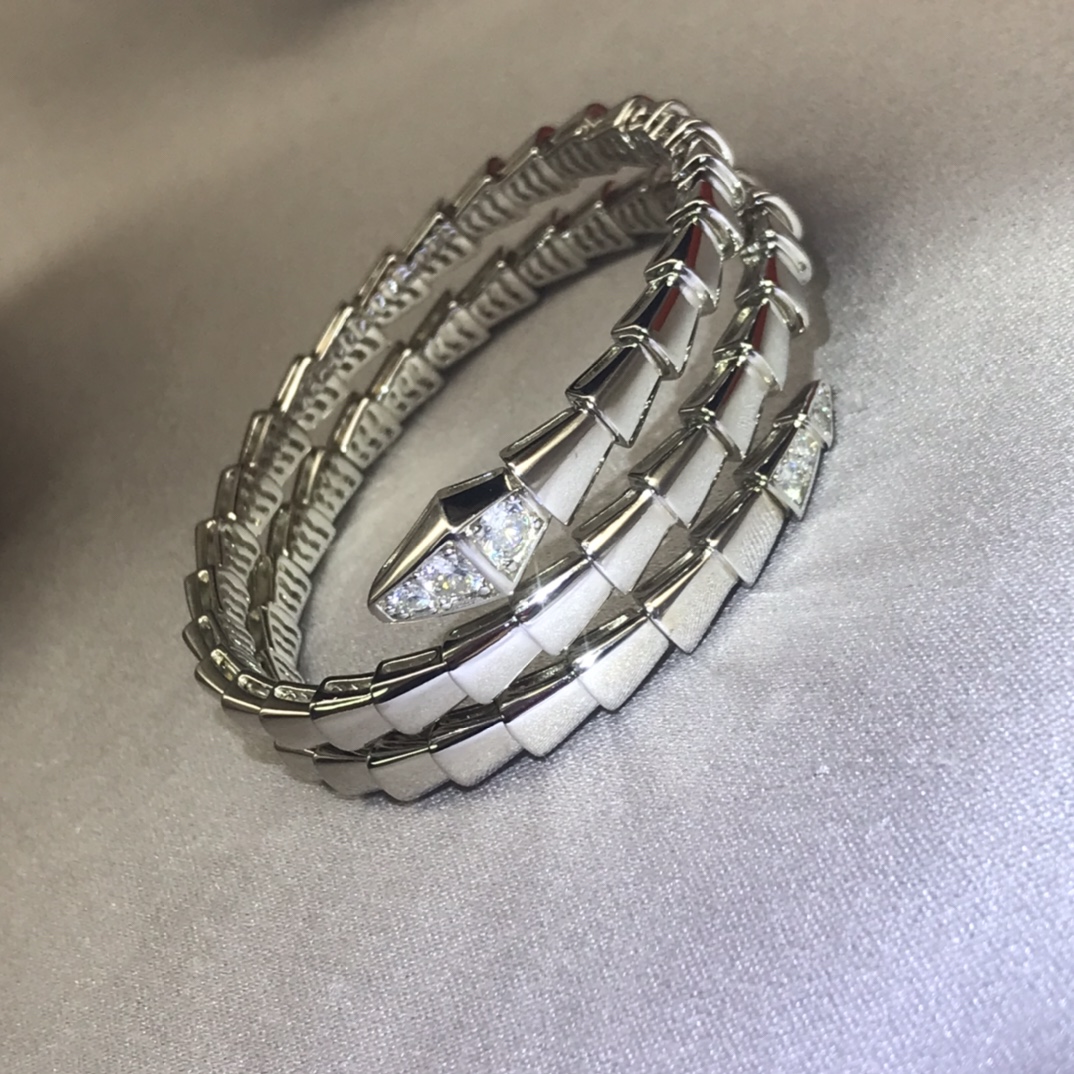 Serpenti Two Rows Snake Shape Bracelet With Diamonds