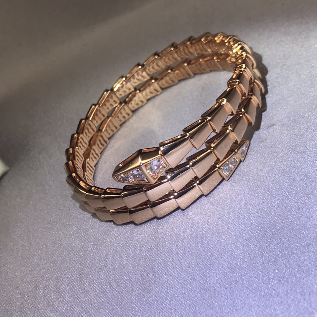 Serpenti Two Rows Snake Shape Bracelet With Diamonds