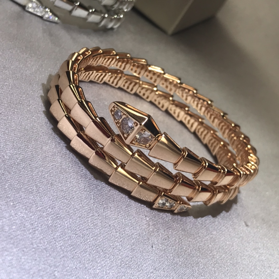 Serpenti Two Rows Snake Shape Bracelet With Diamonds