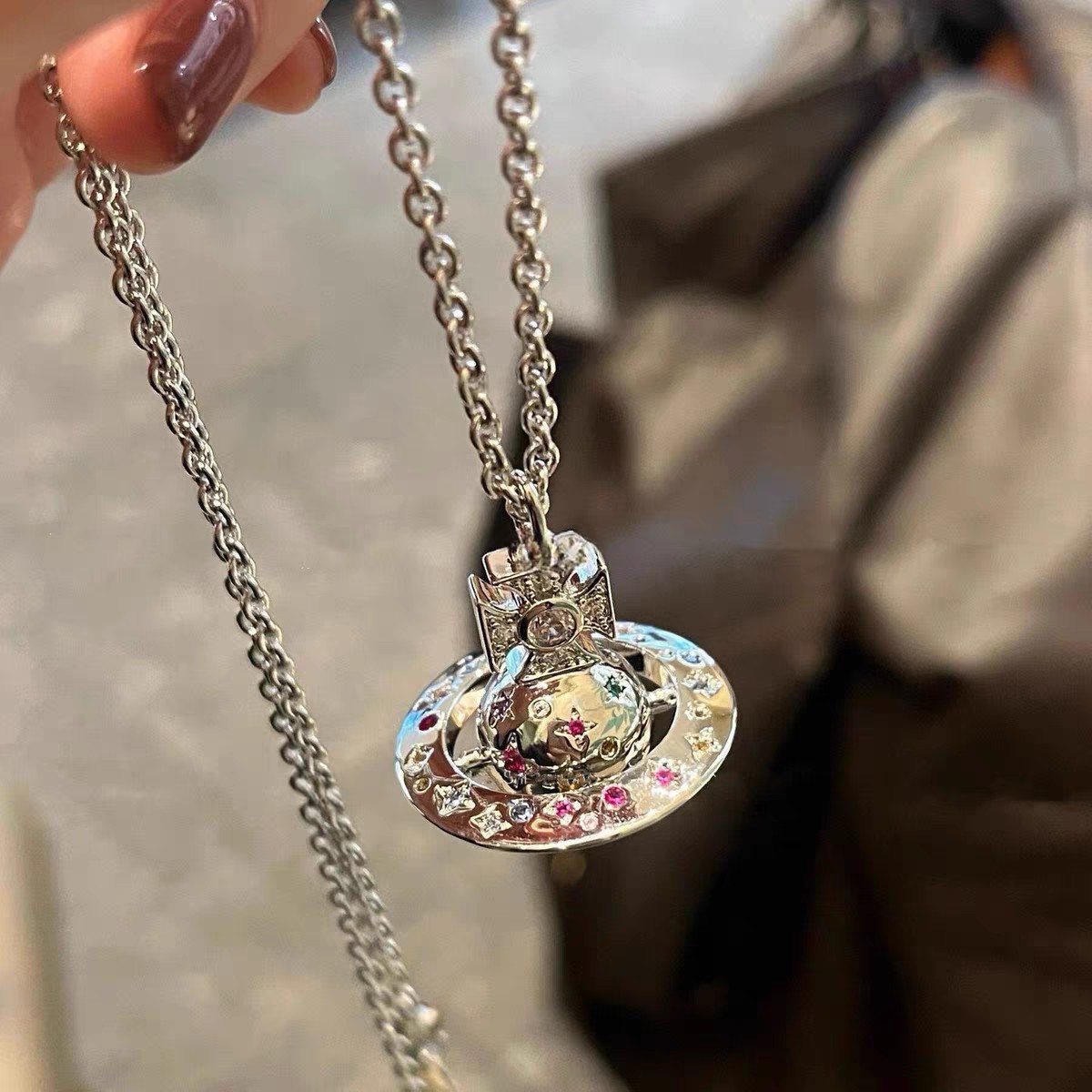 Rainbow Stone Saturn Necklace
