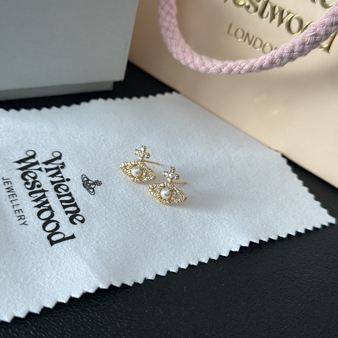 Saturn Pendant Earrings with Diamonds