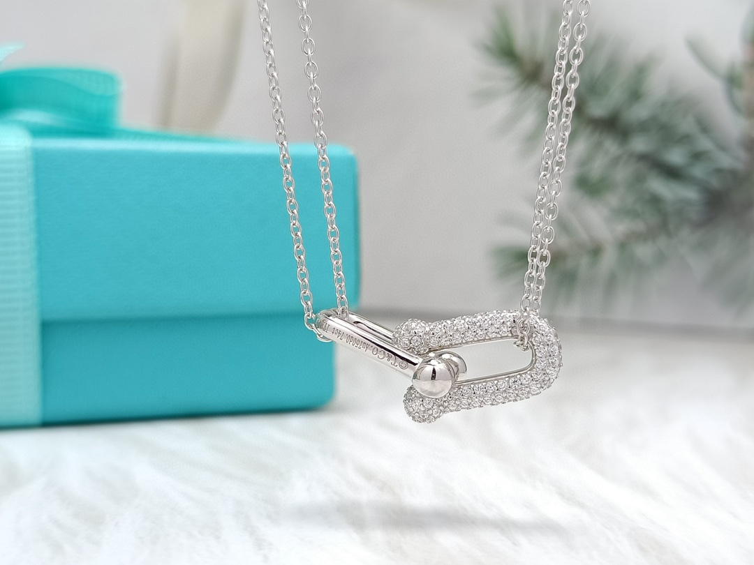 Horseshoe Clasp Pendant Necklace with Diamonds
