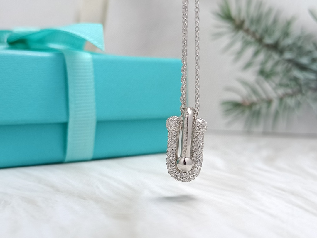 Horseshoe Clasp Pendant Necklace with Diamonds