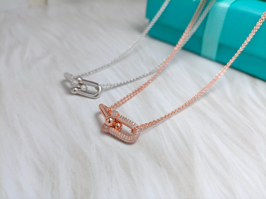 Horseshoe Clasp Pendant Necklace with Diamonds