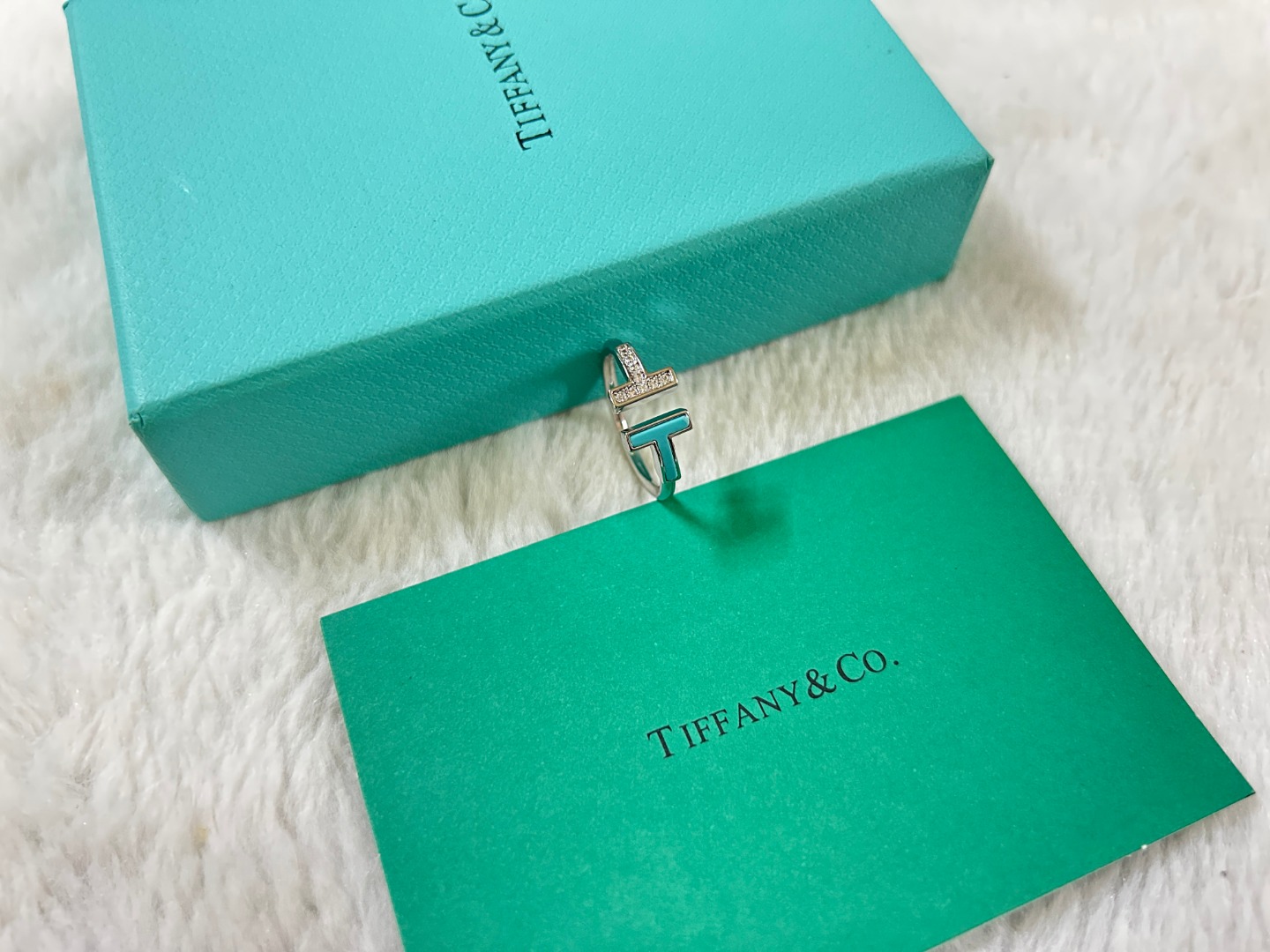 Turquoise T Ring with Diamonds