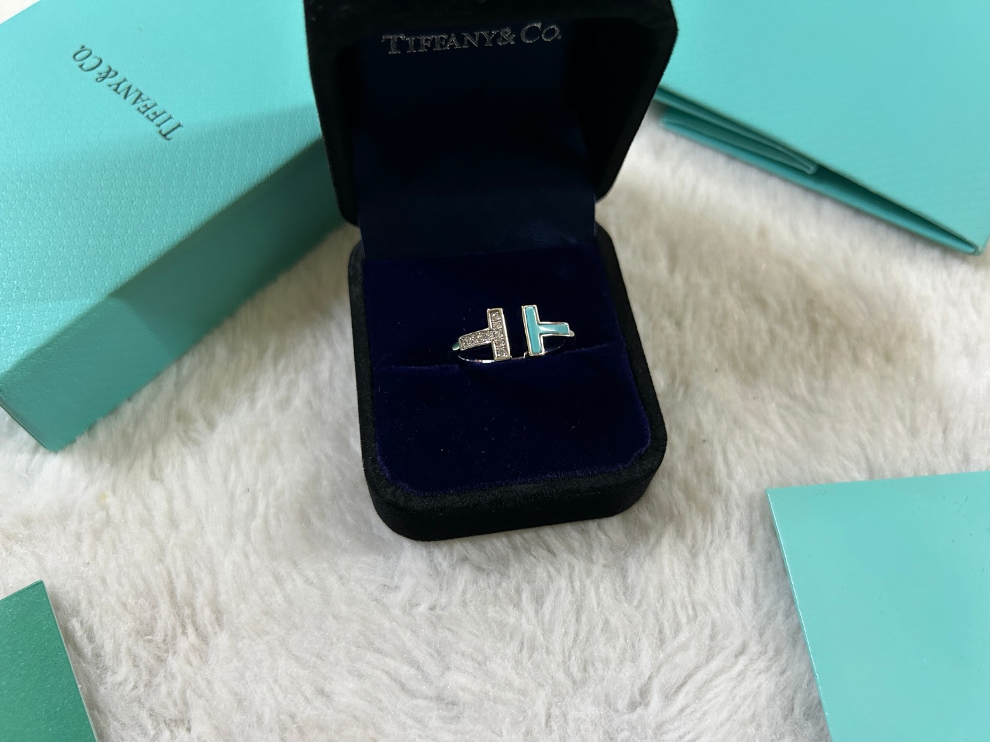 Turquoise T Ring with Diamonds