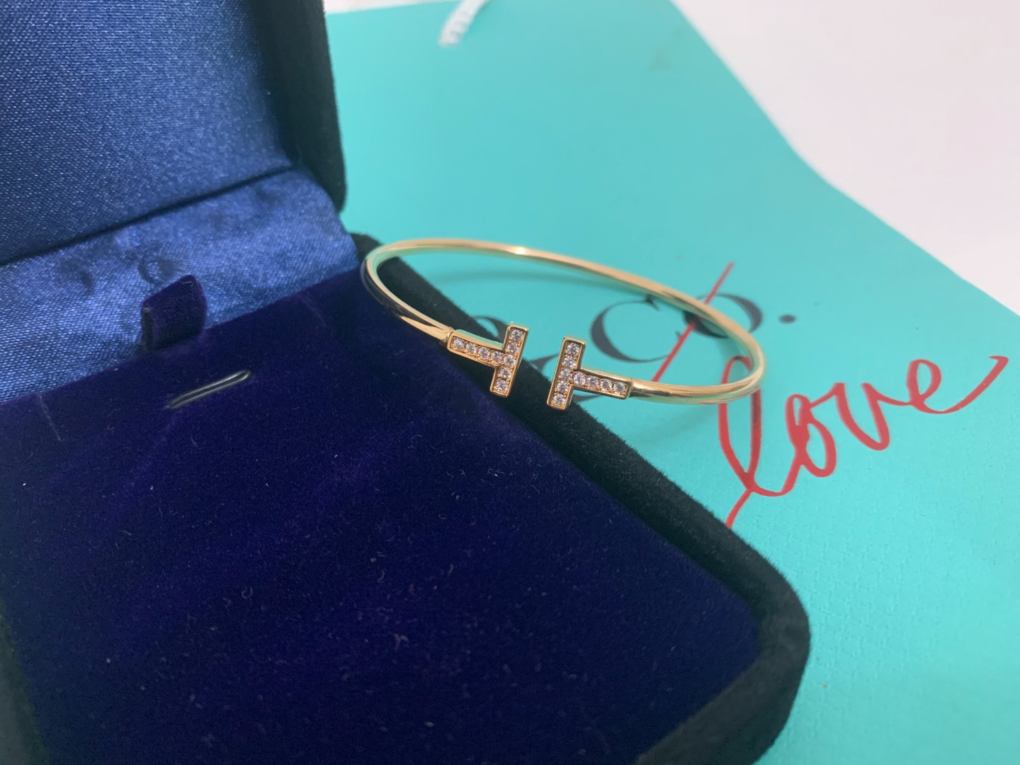 Double T Bracelet with Full Diamonds