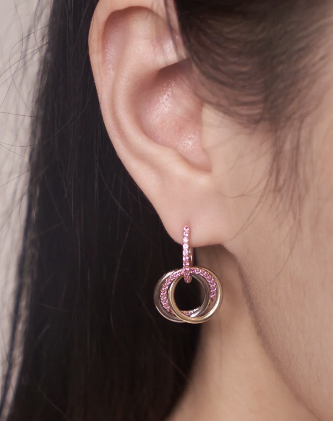 Pink Stones Trinity Earrings
