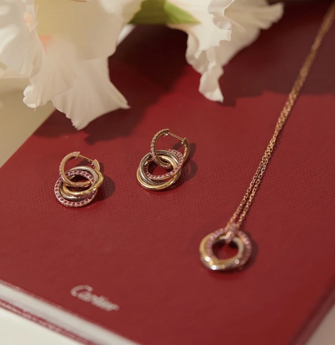 Pink Stones Trinity Earrings