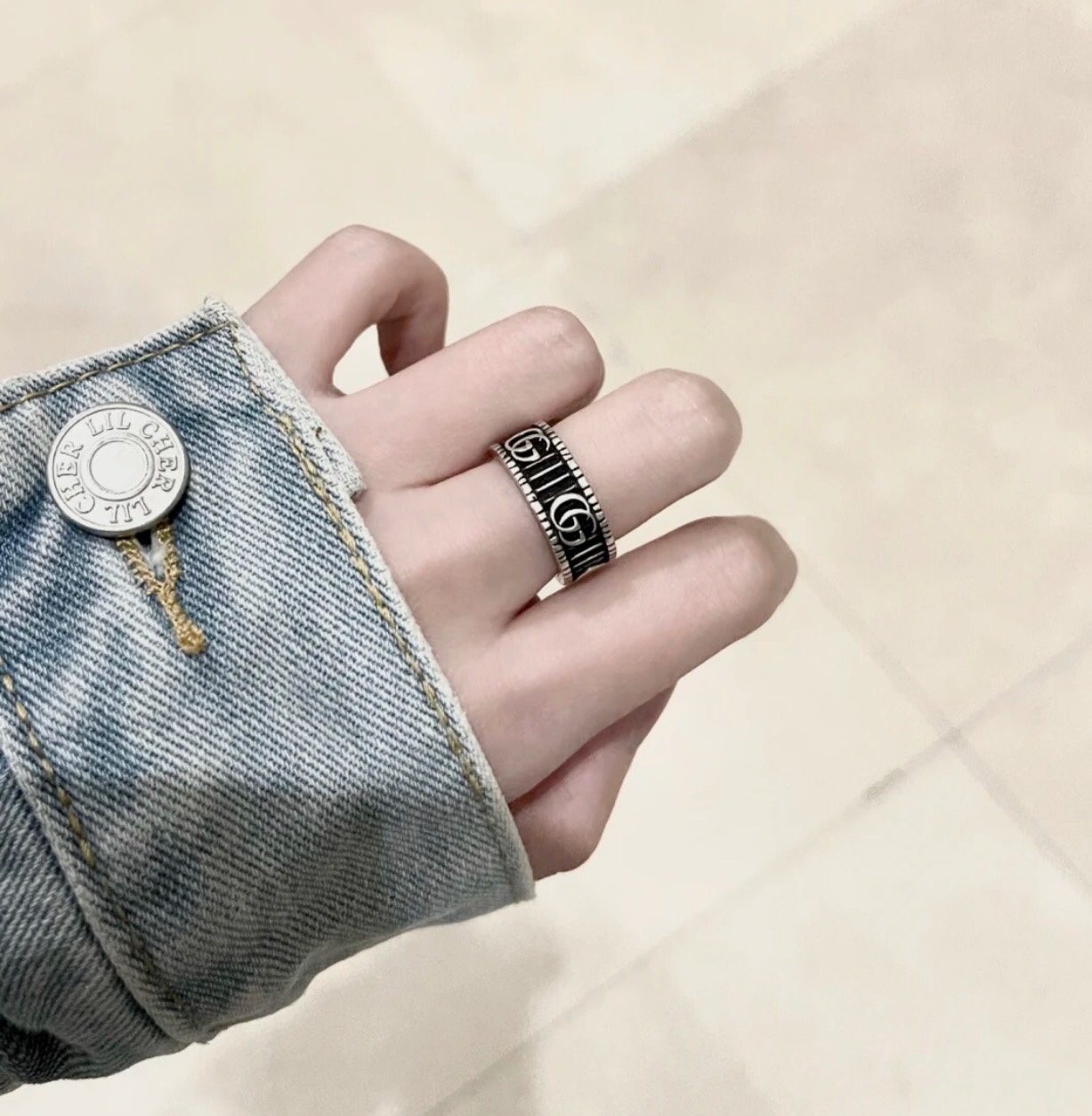 Double G Vintage Striped Ring