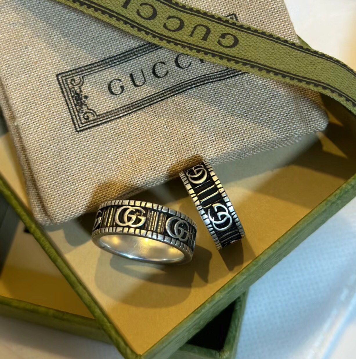 Double G Vintage Striped Ring