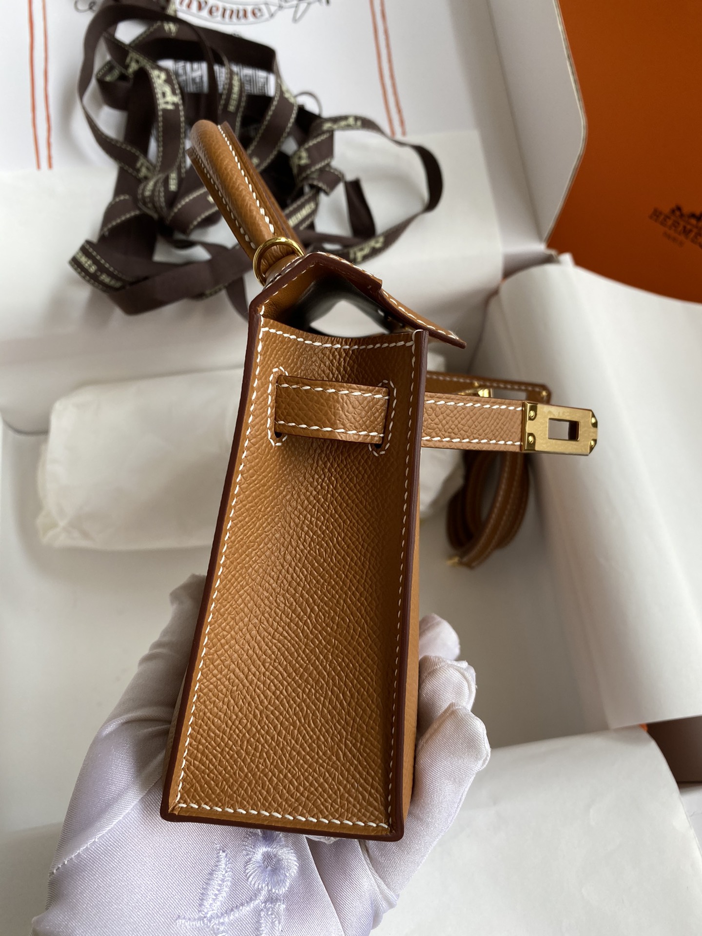 Mini Kelly Bag Brown and Gold