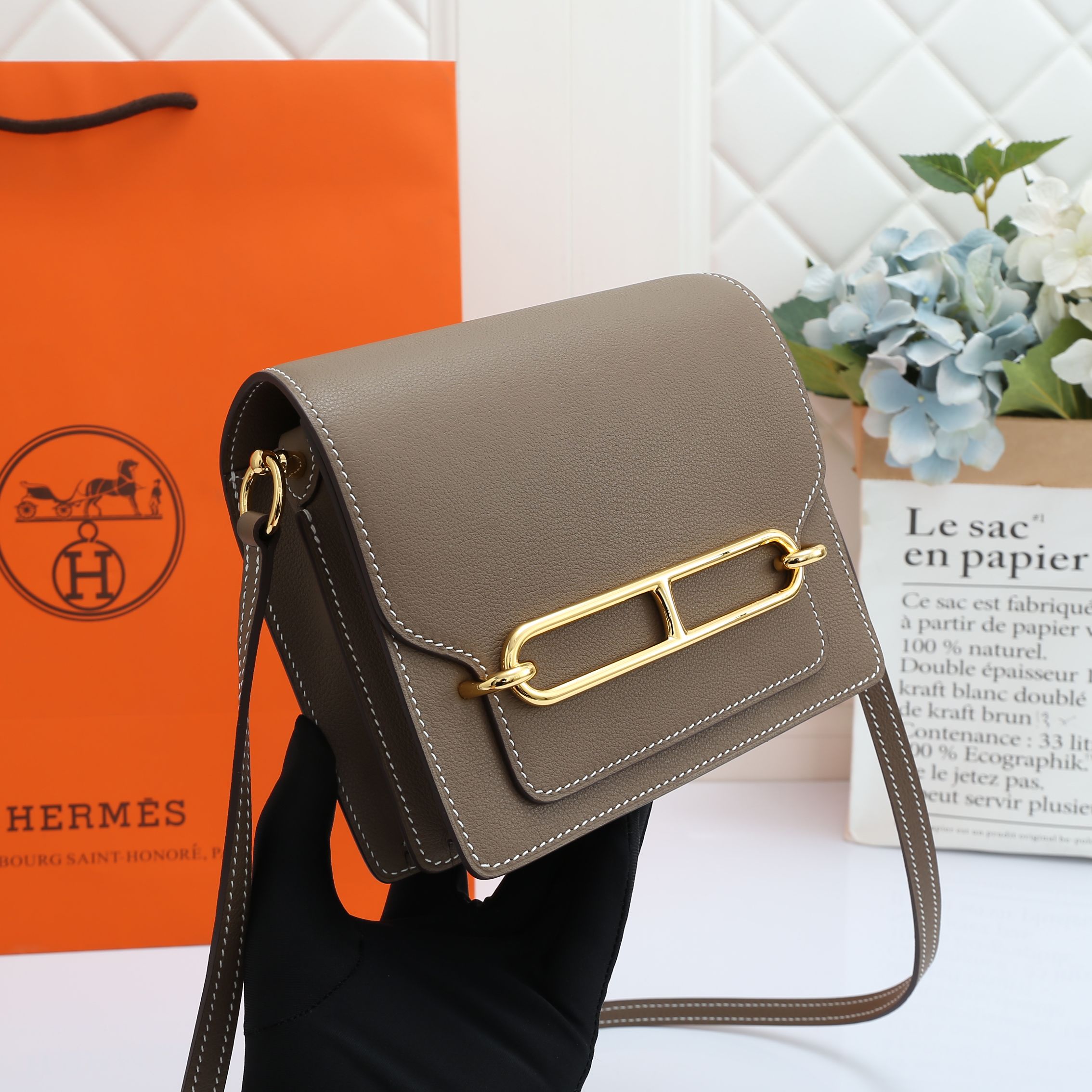 Roulis Bag Elephant Gray Gold 19CM