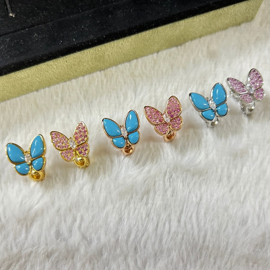 Turquoise Butterfly Earrings with Pink Diamonds