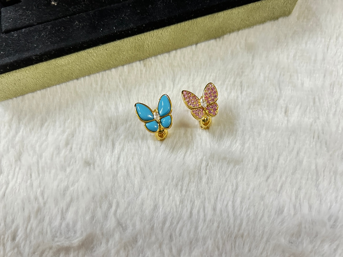 Turquoise Butterfly Earrings with Pink Diamonds