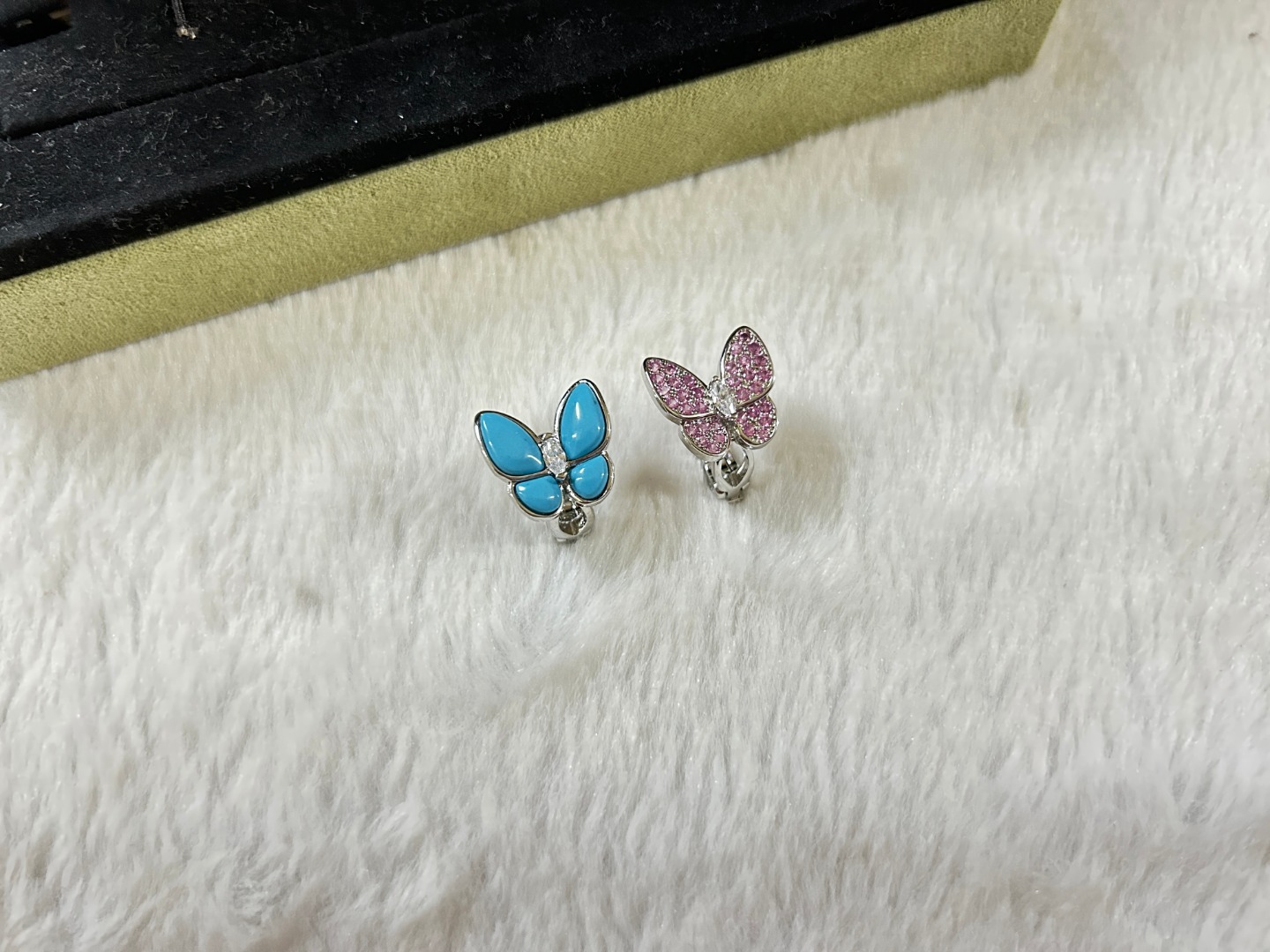 Turquoise Butterfly Earrings with Pink Diamonds